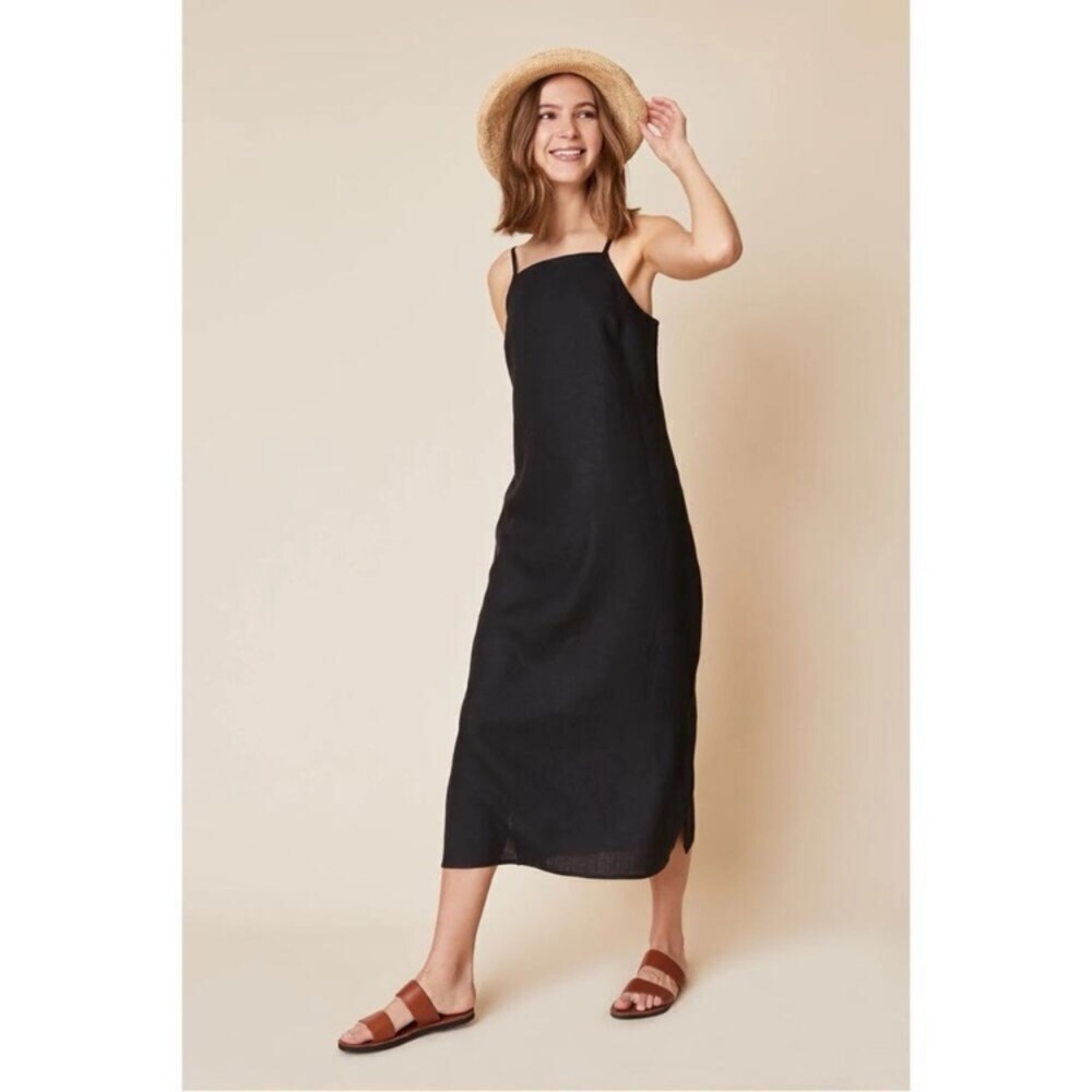 WHIMSY + ROW BLACK LONI DRESS LINEN SHIFT WOMENS SMALL